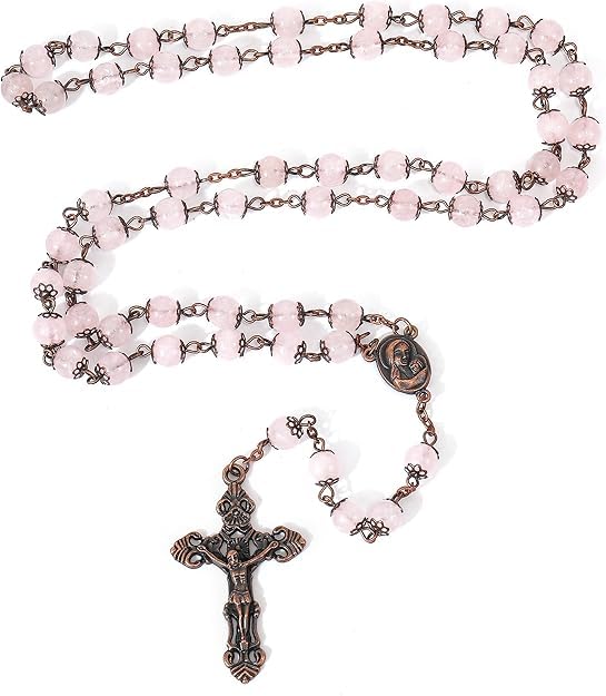 Nazareth Store Natural Stone Beads 8mm Rosary Necklace Antique Copper Design Holy Soil Medal & Cross in Velvet Bag - Catholic Rosaries Terra Santa Jerusalem Collection4