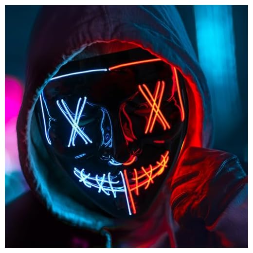 LuJasi Halloween Masken Led Maske Halloween 3 Beleuchtungsmodi, Glühende Horror Maske, Halloween Scary Mask für Cosplay Maskerade Party Karneval, Geschenk für Herren Damen