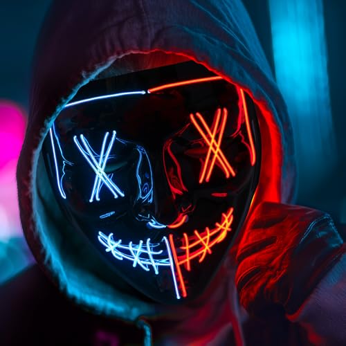 Maschera Halloween Led 3 Modalità di Illuminazione, Maschera Horror Incandescente Halloween Scary Mask for Kids Cosplay Maskerade Party Carnevale Regalo Uomo Donna