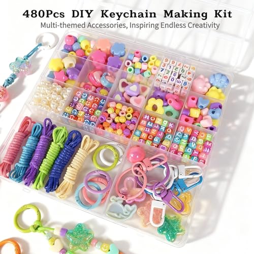 Image of Kupor 480PCS DIY Keychain Making Kit, Vibrant Beads with Storage Box, Versatile Bag Charm Supplies, Multi-Use Bead Kit for Keychains /Bag Charms /Lip Gloss Chains, Beginner-Friendly for Women & Crafters