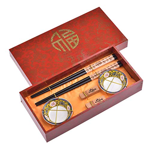 Quantum Abacus Elégant Baguettes Chinoises Dragon et Longue Vie avec Bols en céramique dans Boite décorative H2-S2-B-W-01