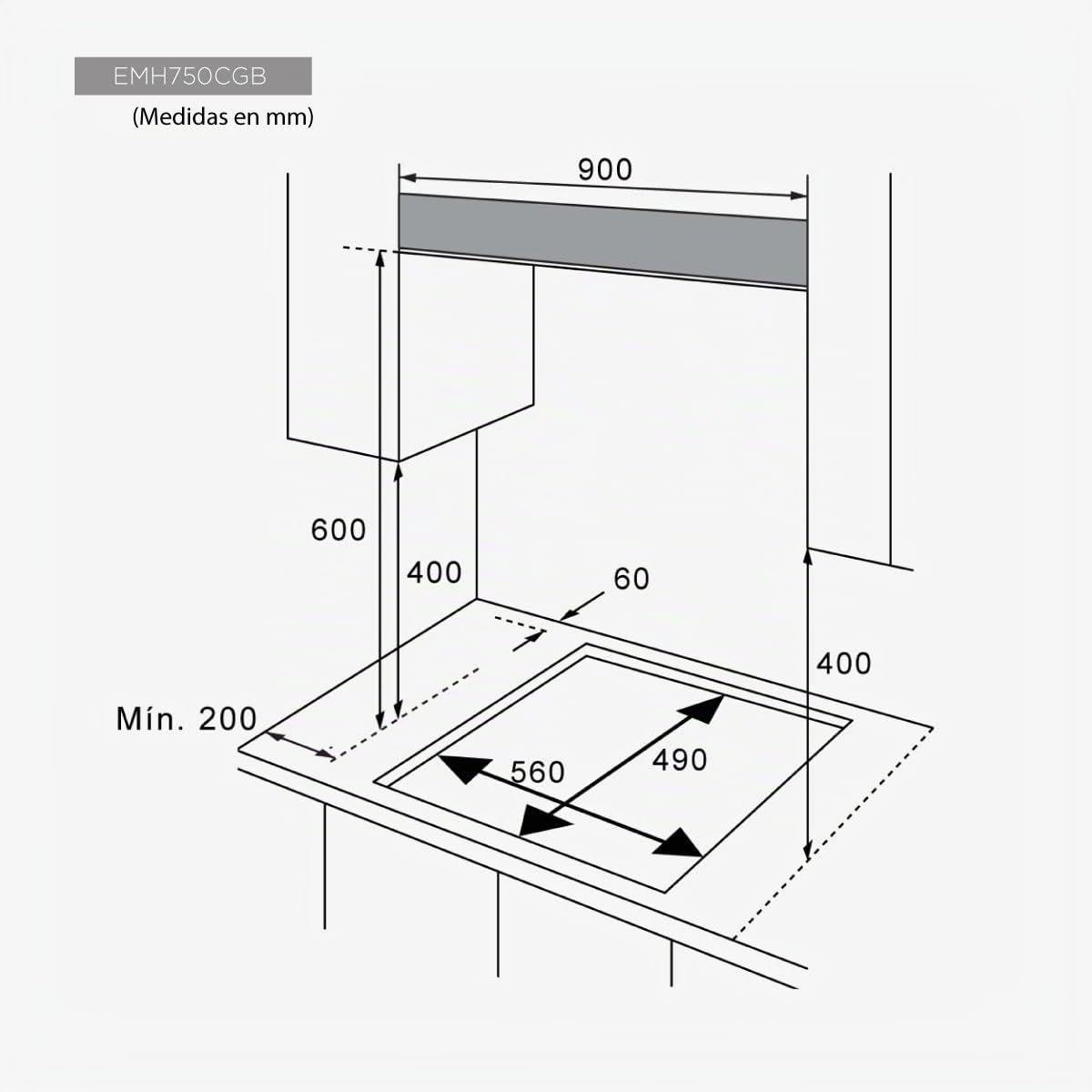 EAS ELECTRIC SMART TECHNOLOGY | EMH750CGB | Encimera de gas | Cristal negro | 75 cm | 5 fuegos | Gas butano y gas natural | Autoencendido | Fuego de triple llama | Parrillas de hierro fundido