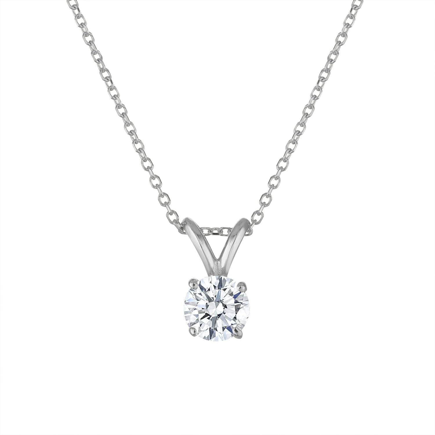 Certified Diamond Necklace for Women - Lab Grown Solitaire Necklace with Solid 14K White Gold Chain, Stunning Lab Diamond Pendant in .50 Carat,