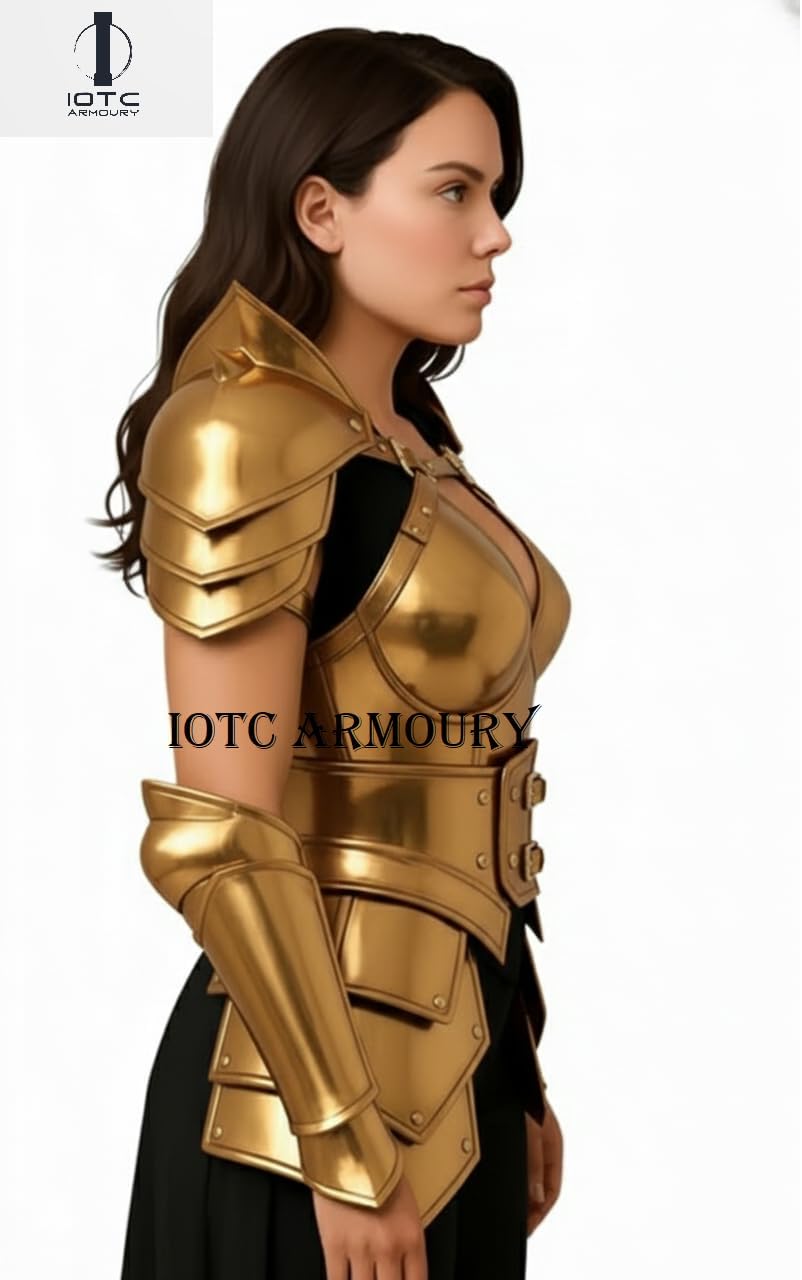 Medieval Knight Lady Armor-Female Cuirass Body Armor with Pauldron Set & Arm Bracers- Brave Lady Armor Perfect for LARP, Reenactment, Cosplay Event's, Halloween & Theator Act Costume