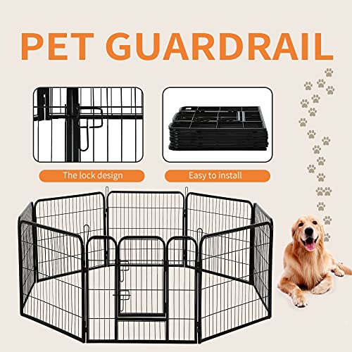 Pet Playpen Dog Kennel 8 Panel Indoor Outdoor Folding Metal Portable Puppy Exercise Pen Dog Fence,24",32",40" (40", Black) #TOP3