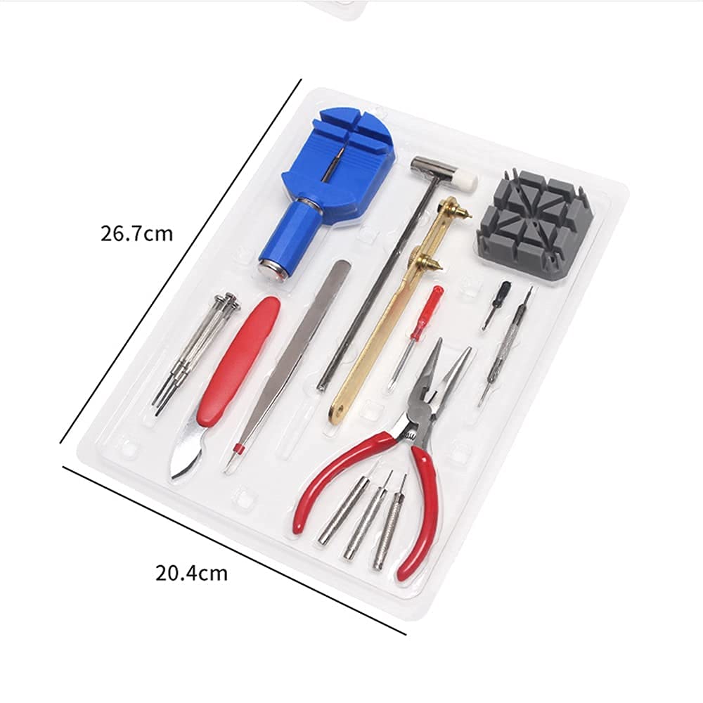 Reparación de relojes Kit de ajuste de removedor de pasadores de pulsera de correa de reloj de 16 piezas, kit de herramientas de almacenamiento de mantenimiento de barra de resorte Kit de herramient