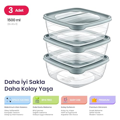 Hobby Life Trend 3'lü Kare Saklama Seti – Geniş Hacimli, İstiflenebilir Modern Mutfak Düzenleyici (Beyaz)