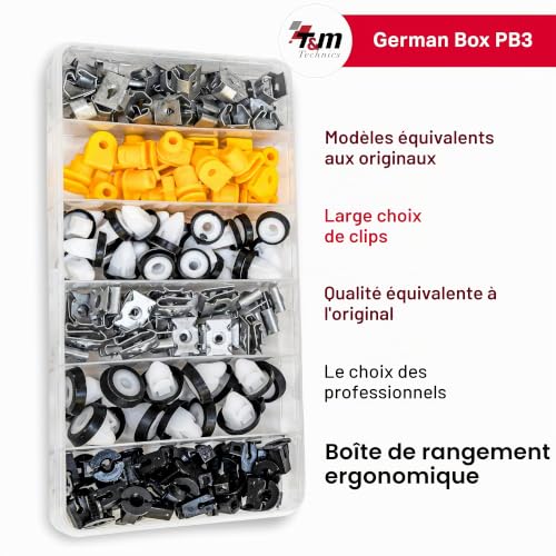 T&M TECHNICS® Kit Complet de Clips de Fixation en Plastique pour Auto – Lot de Rivets, Agrafes et Fixations pour voiture – Carrosserie & Garnitures de Voitures - German Pocket Box 3-154 Rivets – vue 2