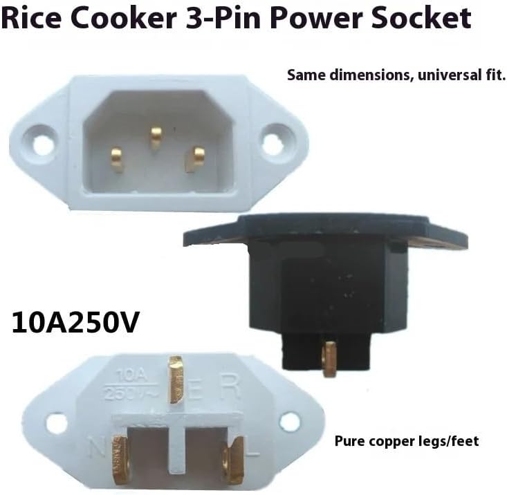 Compatible For Aroma Compatible For Tiger 6 PCS Rice Cooker Power Cord Plug, 3 Prong Replacement Socket