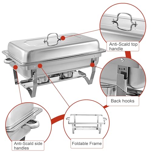 Chafing Dish Buffet Set - 4 Pack, 8 Quart Stainless Steel Chafer Buffet Servers and Warmers Set with Folding Frame for Weddings, Parties, Banquets, and Catering Events - Image 4