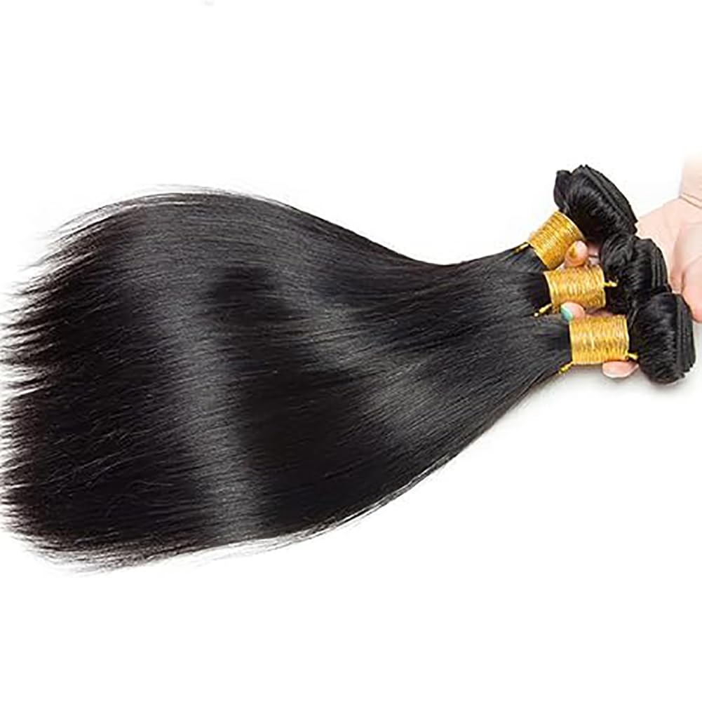 Bone Straight Human Hair Bundles Echthaar Tressen Bündel Menschliches Haar Human Hair Extensions Double Weft Weave 50g/Piece #1B Natural Black Color 26 28 30 Zoll