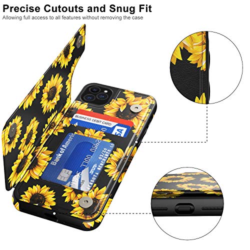 Leto Iphone 12 Pro Max Case,Flip Folio Leather Wallet Case Cover With Fashion Flower Designs For Girls Women,With Card Slots Kickstand Phone Case For Iphone 12 Pro Max 6.7" Blooming Sunflowers #TOP2