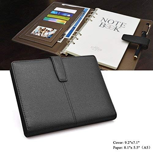 Leather Planner 6 Ring Binder Journal Pu Cover Daily Day Planner Refillable A5 Divider Inserts 2018 2019,Lined Undated,164 Lined Beige Pages,8.11x5.5Inches by izBuy (Black)