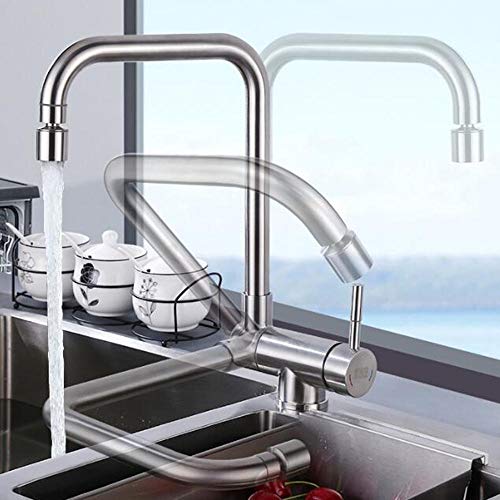 Robinet mitigeur d'évier de cuisine pliant acier inoxydable chaud et froid rotatif