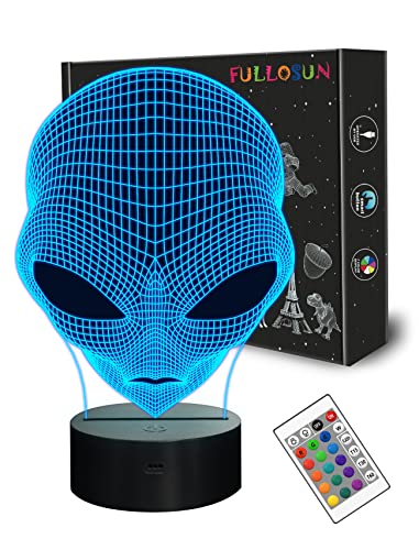 FULLOSUN 3D Night Light Alien Illusion Lamp, LED Martian ET Nightlight with Remote Control 16 Colors Changing Room Home Decor Xmas Cool Birthday Gifts for Boys Girls