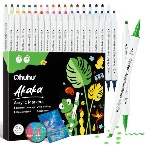 Image of Ohuhu Acrylic Markers Set 36 Colors: Dual Tips (Brush & Dot) Paint Pens