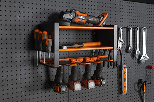 Toolganize Power Tool Organizer Wall Mount - Cordless Tool Storage - No Stress No Clutter - Power Tool Rack - Drill Storage For Shed & Garage Organization Pegboard Accessories Holder - Utility Orange #TOP7
