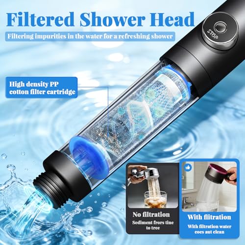 Filtered Handheld Shower Head, High Pressure Power Showerhead with 5 Filters & 59" Explosion-Proof Hose, 360° Rotating Adjustable Shower Head with Wall Holder & ON/Off Switch for Hair & Skin, Black by ARognsbo - Used condition - Image 2