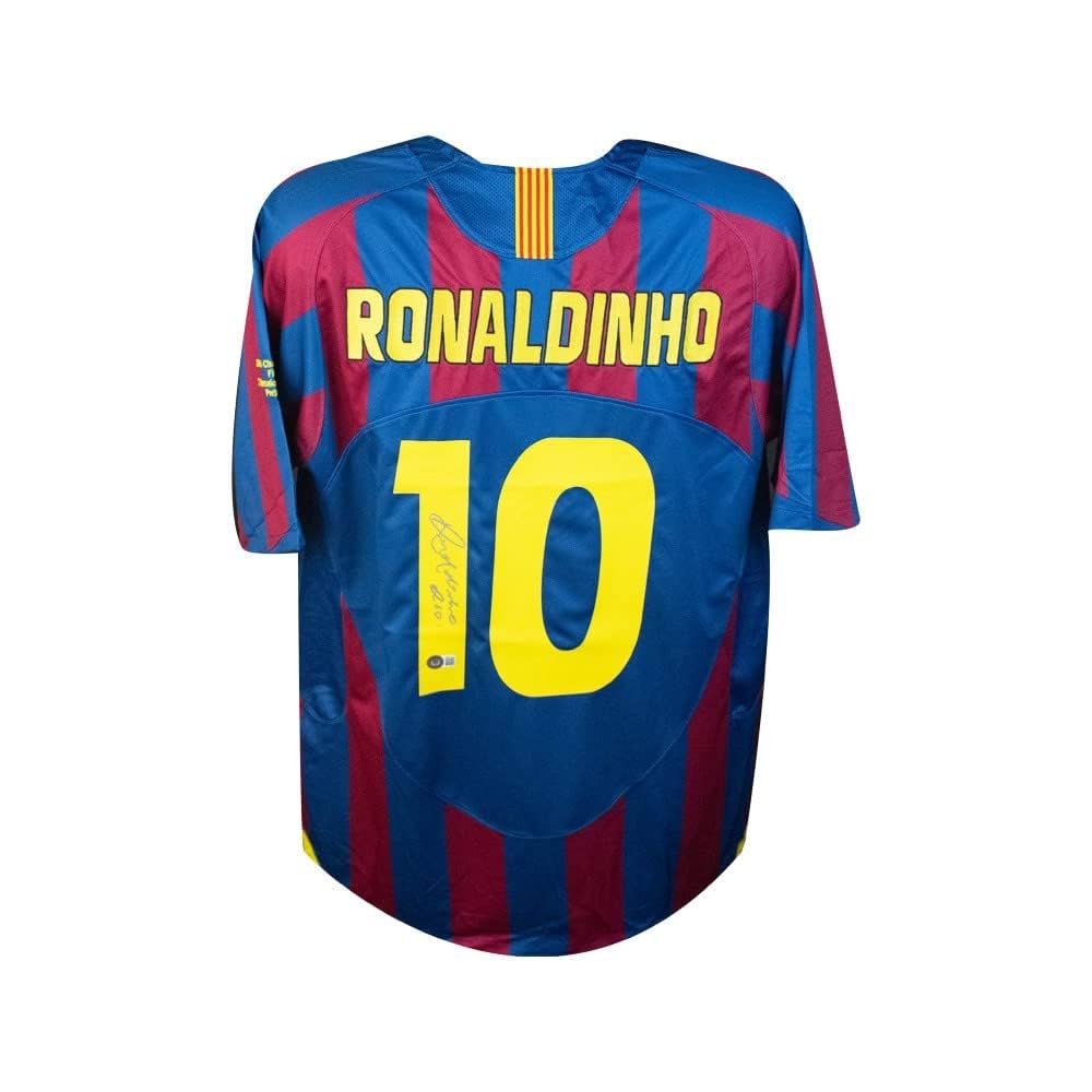 Ronaldinho Autographed Barcelona Soccer Jersey - BAS (Silver