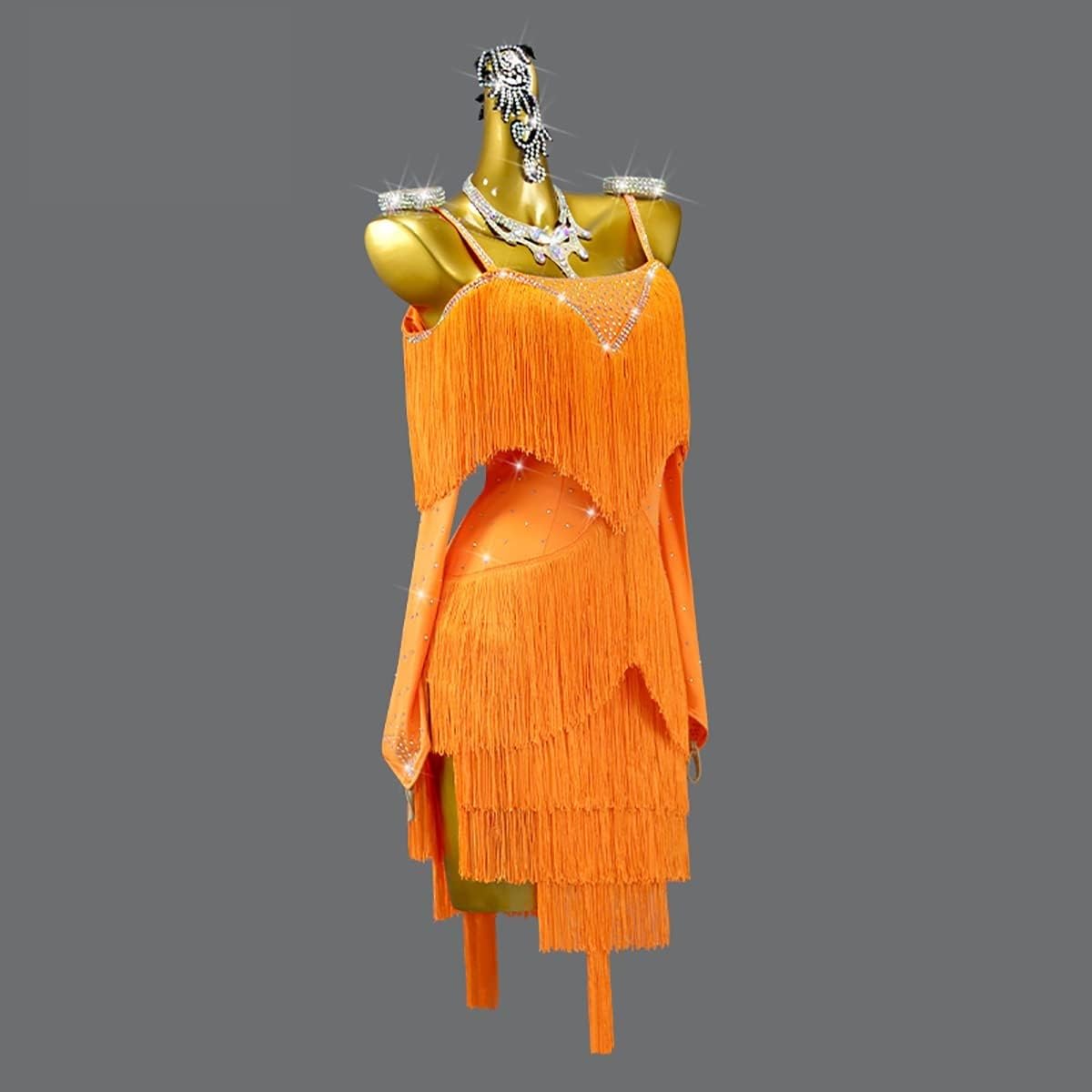 Fransen-Lateinamerika-Tanzkleider for Damen, Quaste, formelles Kleid mit Paillettenträgern, modernes Walzer-Wettbewerbskleid for Abschlussball und Partyclub, Elegantes Pailletten-Ballkleid(M)