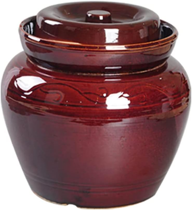 Traditional Chinese Porcelain Pickle Jar,Goldfish Pattern Fermentation Crock Pickling Pot,Ceramic Fermenting Jar with Water Seal Airlock Lid Stoneware Fermenter for S