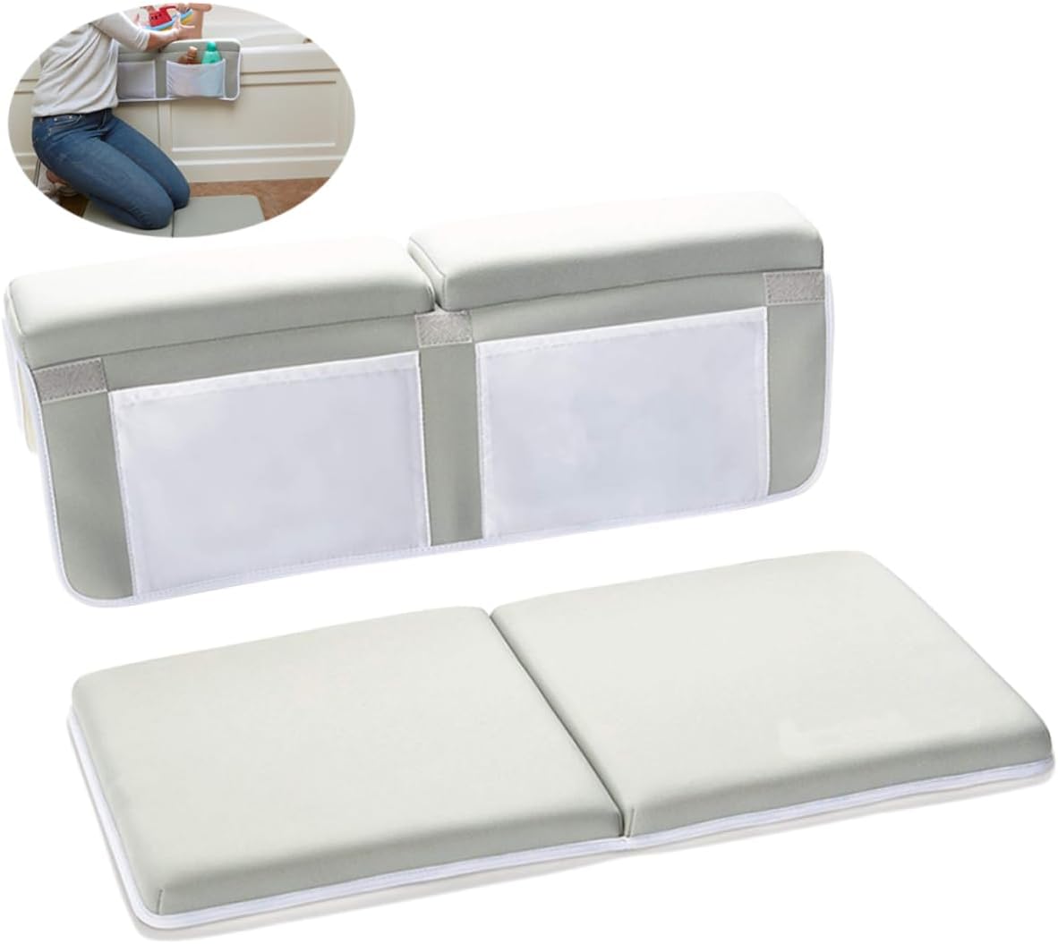 1pc Non- Kneeler Cushion and Bathtub Hanging Pouch Foldable Cup Bathroom Storage Bag for Essentials Gray Material Organizational Pockets