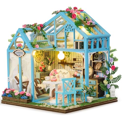 BenBen DIY Miniature House Kit, Garden Tea House Model Craft Kits for Adults, Teens, Mini House Building Kit with Furniture, LED Lights, Dollhouse Diorama to Build for Home Décor