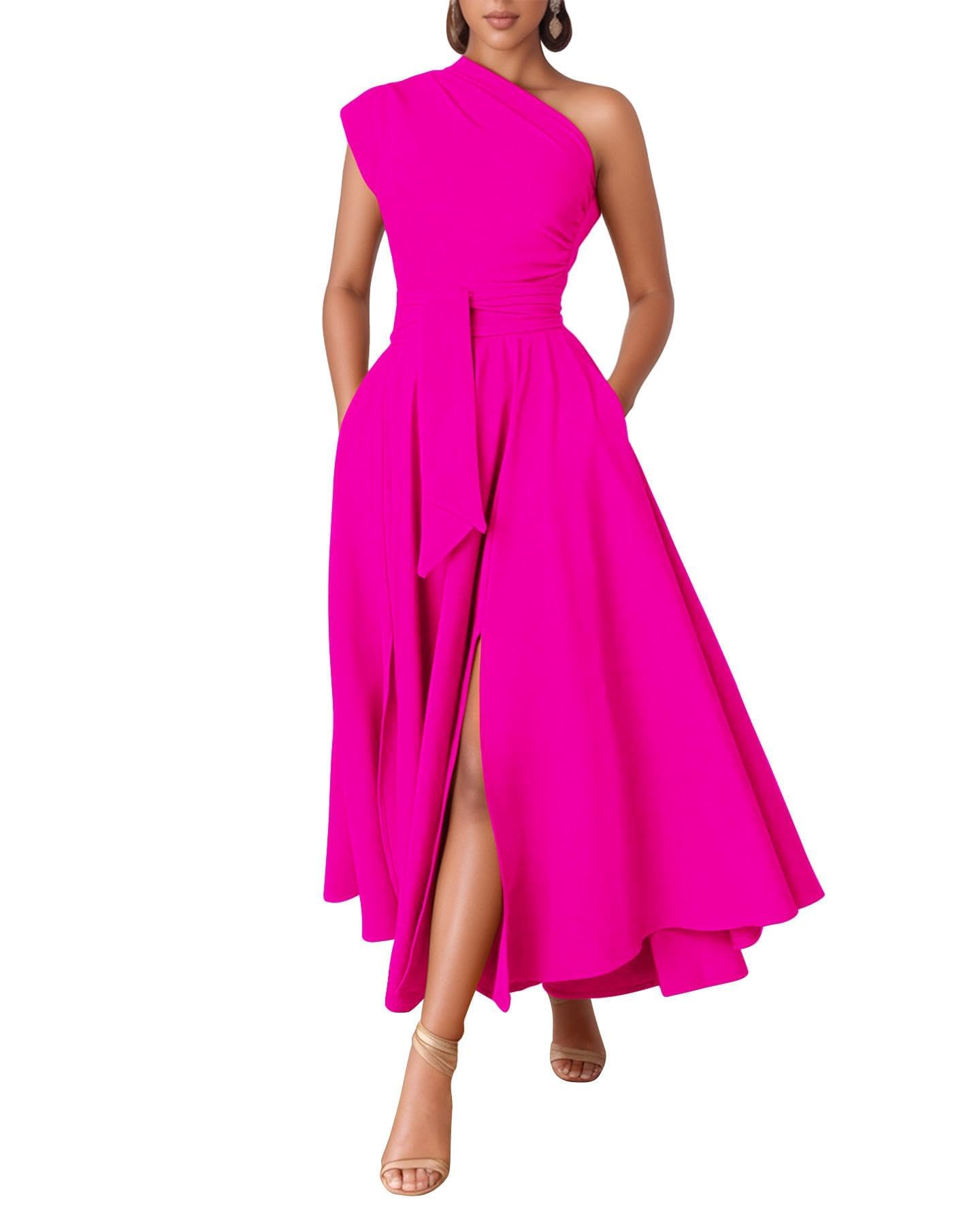 Kwunbwa One Shoulder Dresses for Women Elegant Asymmetrical A Line Dress