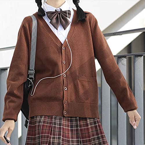 Image of Blostirno Women's Cardigan School Uniform Sweater Cardigans V-Neck Long Sleeve Button Down Knit with Pockets