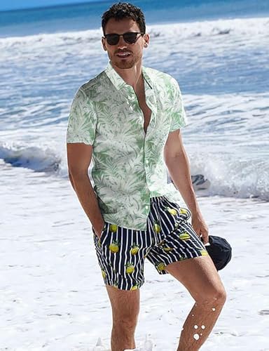 Image of Yoimira Hawaiian Shirts for Men, Print Mens Casual Short Sleeve Button Down Shirts Floral Aloha Beach Shirt