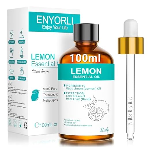 ENYORLI Aceite Esencial de Limón 100 ml Apto Para Limpieza del Hogar Difusores Cuidado de la Piel Ambientadores de Coche y Masajes