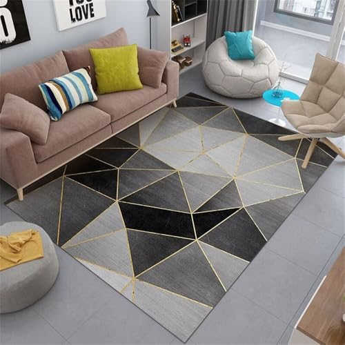QGYFRE Alfombras Pelo Corto Grigio Salón 100x160CM Infantil Alfombra geométrica Amarilla Negra Habitacións Alfombraes