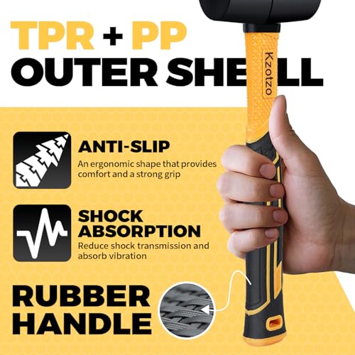 Image of 2-Pack Rubber Mallet Hammer Set, 16oz & 35mm Tool for Flooring, Tent Stakes, Woodworking, Camping, Crafts, Jewelry Wood,Fiberglass Shockproof Cushioned Grip, (16OZ 35MM Rubber Hamme)