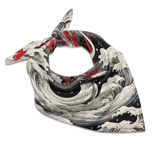 Japanese Style Dragon Wave Fashion Kerchief for Women Men Soft Satin Head Scarf Hair Scarves Bandana Custom Gifts