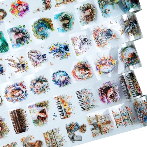 AuriicLeaf Dreamy Floral PET Tape Set with Clip, 6 Rolls