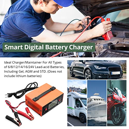 Eypins Battery Charger Automotive 6/8/12/14/24V,Smart Car Battery Charger And Maintainer 0-10A,Fully Automatic Digital Intelligent Pulse Fast Charger With Cable Clamps #TOP3