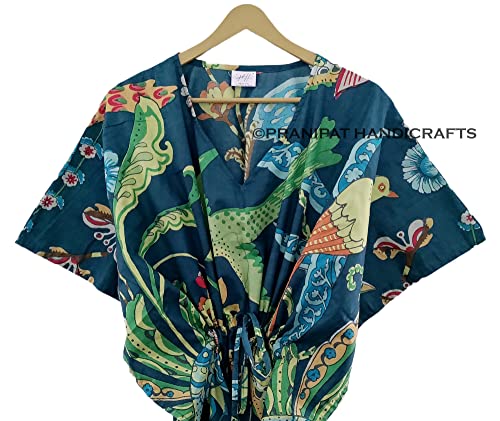 Indian Peacock Print Cotton Sleepwear Dress Hippie Beach cover up nightwear Caftan Dress3