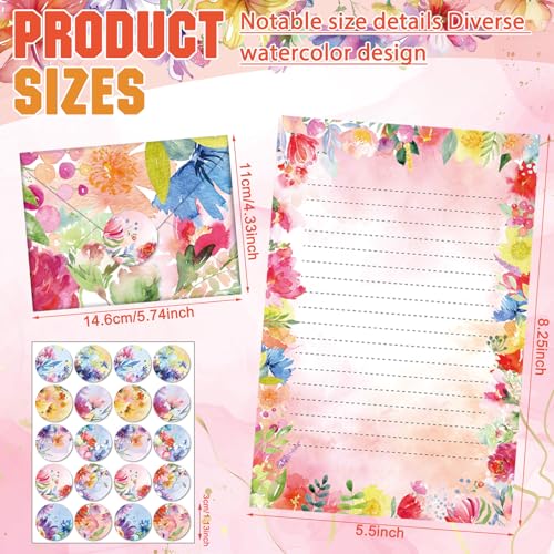 Image of TaoBary 160 Pcs Stationery Paper Set 50 Double Sided Stationery Papers with 50 Matching Envelopes and 60 Round Dot Sticker, 10 Design(Bright Floral,5.5 x 8.25 Inch)
