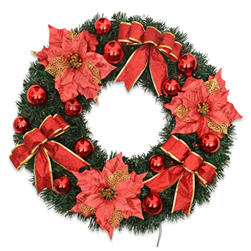 Couronne de Noël pré-éclairée FLXHSA extra large avec grand nœud rouge pour décoration de porte