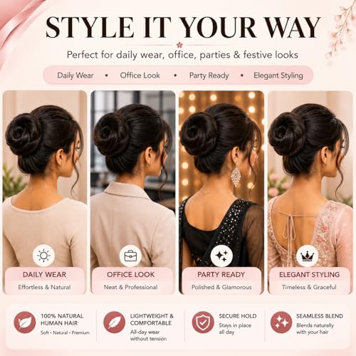 Image of Messy Bun Scrunchie Hair Extension for Women & Girls- 100% Natural Real Human Hair Juda Bun | Hair Bun Accessories for women- Trendy Messy bun Look, Natural Black (30g)