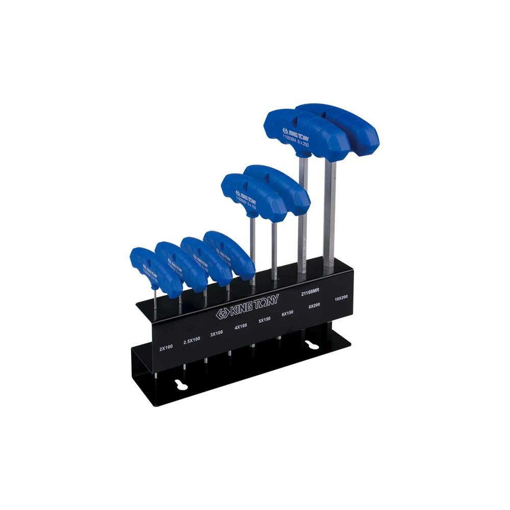 king tony 21108MR Set 6-Sided Hex key with T handle Ball End Metric on Stand, Set of 8, Black