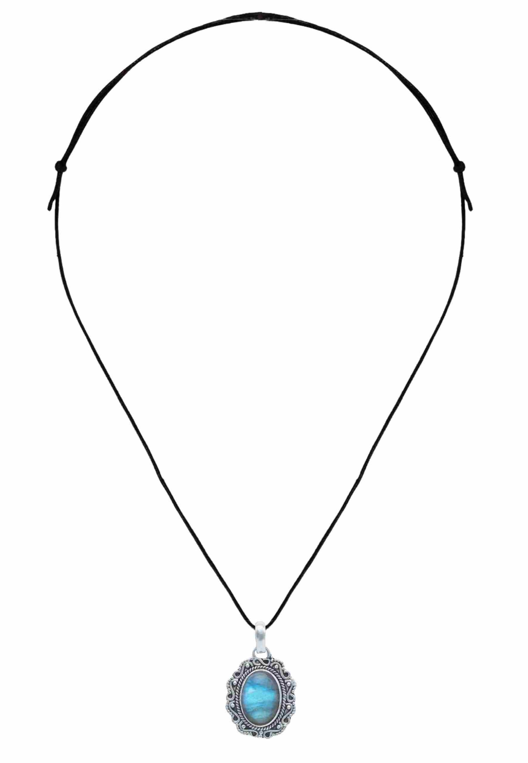 mantraroma Kettenanhänger 925 Silber KATUVA oval mit Edelstein