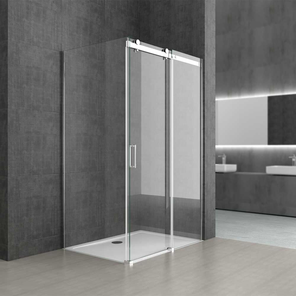 Durovin Bathrooms 1400 x 900mm L Shape Rectangular Frameless Shower Enclosure - Sliding Door - 8mm Safety Clear Glass