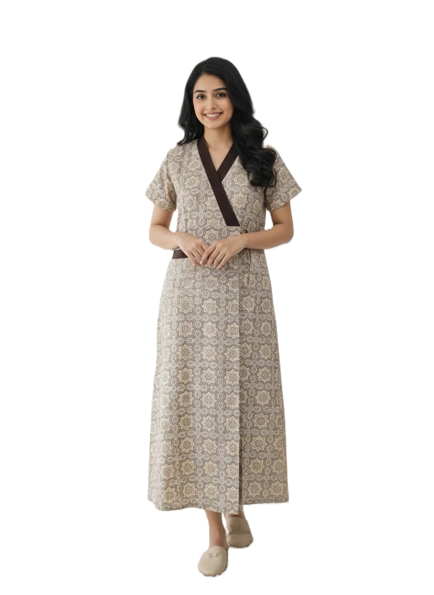 Baby Doll Premium Full Front Open Lizzy Bizzy Poly Cotton Full Length Robe, Housecoat, Nighty, Nightwear, Sleepwear, Night Gown for Women Ladies, Front Open Adjustable-image-18