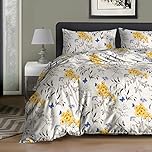 RAYBedding 3PCS King Size Duvet Cover Set 100% Egyptian Cotton Bedding King Size Bed Set 400 Thread Count Floral Printed Butterflies Duvet Cover King with Pillow Cases 2 Pack