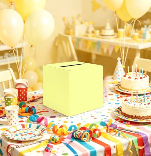 Image of SietDESEO Yellow Card Box with Slot Money Gift Card Box Holder for Party Wedding Reception Birthday Graduation Bridal Shower Baby Shower Diaper Raffle Box