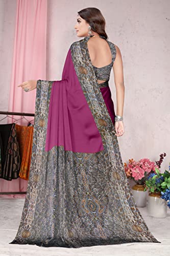 Image of MIRCHI FASHION Women Saree Abstract Print Chiffon | Breathable Lightweight Casual Sari for Regular Use and Office with Unstitched Blouse (Available in 25 Colors)