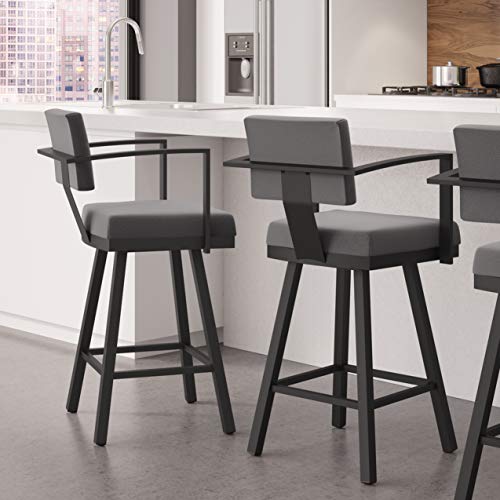 Image of Amisco Akers 26 in. Swivel Counter Stool - Grey Polyester /Black Metal