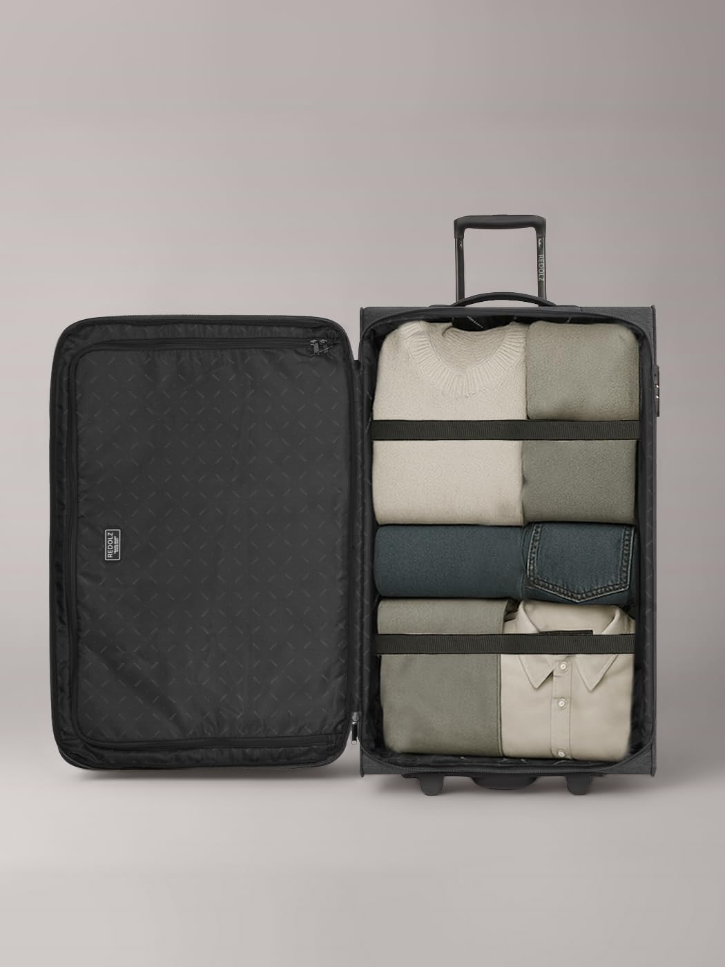 REDOLZ trolley XL jumbo check‑in extra grande | valigia morbida con 2 ruote e serratura TSA | 90 × 52 × 32 cm capacità 130 L leggera 3,9 kg per donna e uomo – Essentials 12