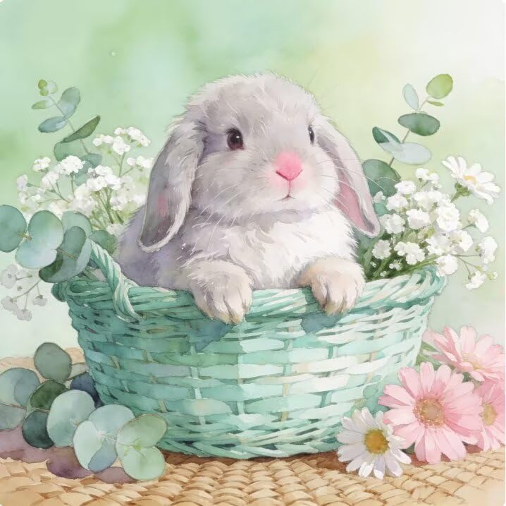 5D Diamond Art Painting Kits Cute Bunny Diamond Paintings for Adults Beginners Paint Spring Floral DIY Gem Diamond Art for Home Wall Decor 8x12 Inch